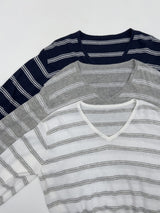 リナストライプVネックニットTシャツ