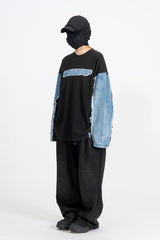 シスカットオフデニム長袖Tシャツ