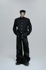 Deconstructed Mandarin Collar Blazer