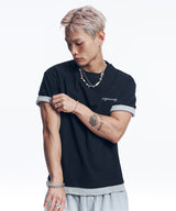 レイヤードロールアップクロップドTシャツ - ブラック