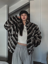 Wavy gradation fur jacket