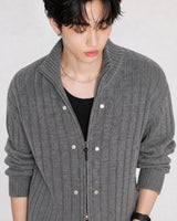 (UNISEX) Rivet Ribbed Knit Zip-Up