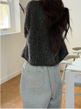 Hairy crop round knit cardigan(3color)