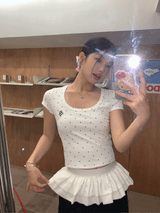 クラシックドットUネッククロップ半袖Tシャツ