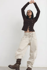 Overstitched Double Waist Jeans