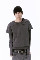 DAMAGE LAYERED L/S TEE (CHARCOAL)