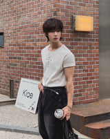 クロススタッズ リブ 半袖Tシャツ