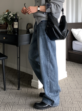 メインベーシックウォッシュドBBストレートフィットデニムパンツ