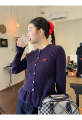 ツイステッドフリルニットロングスリーブカーディガン