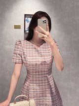 26SS★ Peniel Heart Neck Puff Tweed Flare One Piece