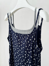 Layered Navy Floral Sleeveless Long Dress