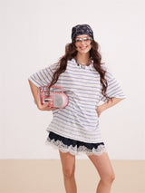 Lace Stripe Mix Slim Fit T-Shirt