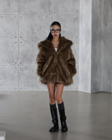 High-quality hooded fake fur jacket