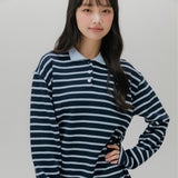 ソフトカラーストライプTシャツ (ネイビー)
