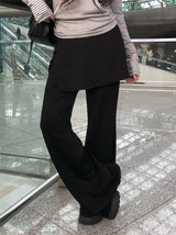 Wooeun Layered Bootcut Button Wrap Skirt Pants