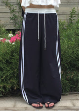 Deumyo Color Matching Track Nylon Banding Wide Pants