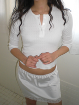 Flower pointelle button T [Ivory]