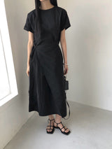 Jeure Wrap Roll-up Short Sleeve Long Dress