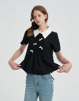 Roseline ribbon collar blouse