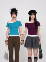 DUAL-TONE ASYMMETRY TEE (4COLORS!)