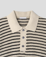 Windy Buckle Stripe Collar Short Sleeve Knit