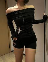 Off-Shoulder Cross Knit set