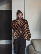 Wavy gradation fur jacket