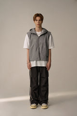 HOODED PATTERN POINT VEST (GRAY)