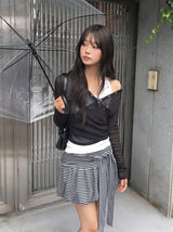 Handy Snap See-through Wrap Hood Knit