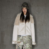 Rivet split stitching suede jacket