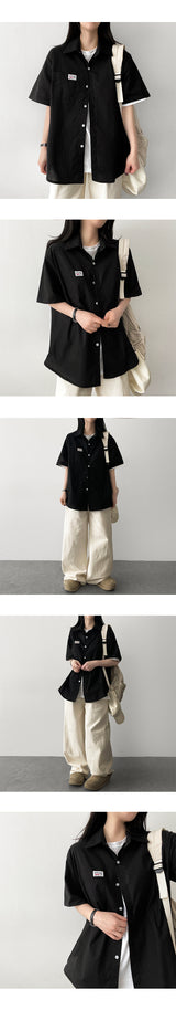 Ind patch label roll-up short sleeve shirt shirt