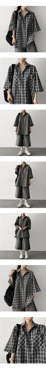 Fore oversized fit Pocket Checkered Short-sleeved Shirt Shirt