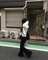 バンディングブラックルーズブーツカットパンツ