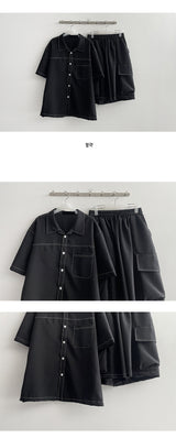 キレンステッチブラック半袖シャツ