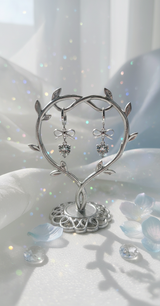 [IU Piercing] Dainty Heart Crystal and Ribbon Huggies Piercing - Silver Color