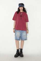 Water-washed vintage loose short-sleeved T-shirt with dropped shoulders