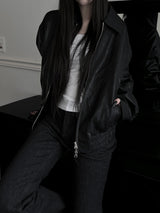 scratch leather collar jacket (unisex)