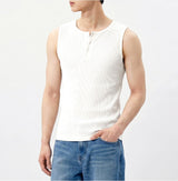 Ribbed Henley-Neck Sleeveless Top White