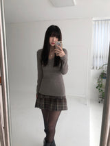 Top checkered pleats skirt (one color)