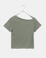 シャシャスタッデッドリベットアンバランシードオフショルダーショートスリーブTシャツ