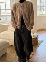 Hairy crop round knit cardigan(3color)