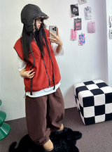 ピーチフリース🍑アメリカンビッグオーバーコットンバルーンパンツ 🤎💜🖤3COLOR
