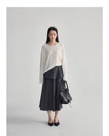 Soft ruffle striped asymmetrical flare skirt