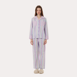 Purple Cotton contrast striped loungewear set
