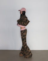 ピンクカラーカモフラージュフーディドジップアップ