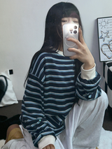 STRIPE OVER BOXY BOYFRIEND LONG SLEEVE T SHIRT ❤💚🩵🧸4COLOR