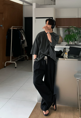 Cool Pin Tuck Linen Wide Pants