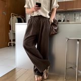 No-Mace Back Banding Two-Tuck Linen Wide Pants