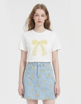 Canola Bloom Ribbon Print T-shirt Ivory