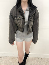 1438. Denim padding hood zip-up (2color)